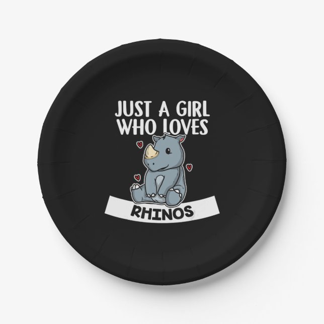 Just A Girl Who Loves Rhinos Cute Rhinoceros Paper Plate (Front)