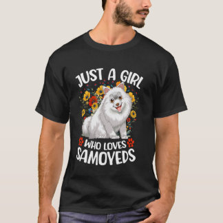 Just A Girl Who Loves Samoyeds Aesthetic Flower Sa T-Shirt