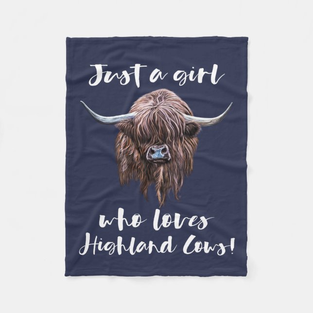 Just A Girl Who Loves Scottish Highland Cows Fleece Blanket (Front)