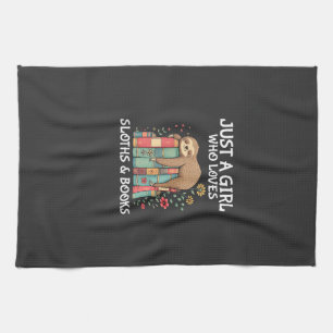 Just A Girl Who Loves Sloths and Books Cute Sloth  Kitchen Towel