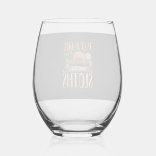 Just A Girl Who Loves Sloths Cute Sloth T-Shirt Stemless Wine Glass