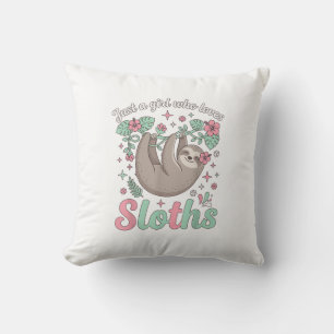 Just a Girl Who Loves Sloths Cute Tropical Floral  Throw Pillow