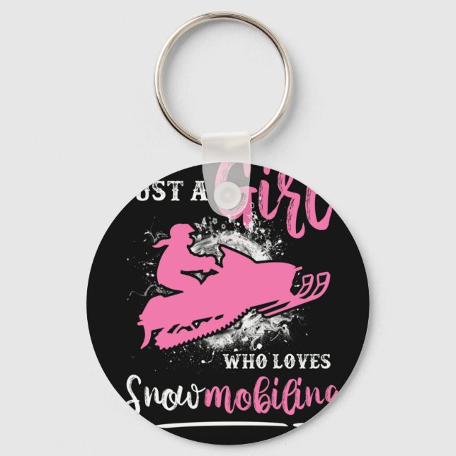 Just A Girl Who Loves Snowmobiling Snowmobile Girl Keychain (Front)