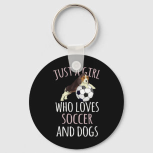 Just A Girl Who Loves Soccer Playing With Dogs Fun Keychain