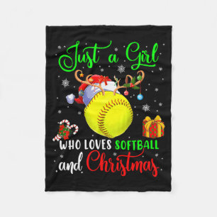 Just A Girl Who Loves Softball And Christmas Santa Fleece Blanket