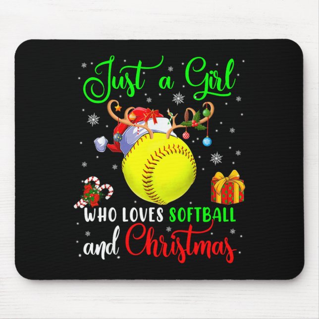 Just A Girl Who Loves Softball And Christmas Santa Mouse Pad (Front)