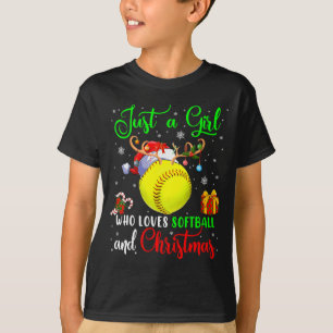 Just A Girl Who Loves Softball And Christmas Santa T-Shirt