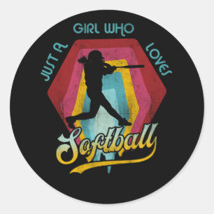 Just a Girl who loves Softball Women Retro Sport Classic Round Sticker