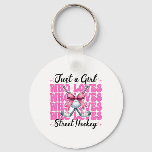 Just A Girl Who Loves Street Hockey Coquette Bow Keychain