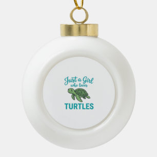 Just a Girl Who Loves Turtles Vintage Engraving Te Ceramic Ball Christmas Ornament