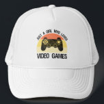 Just A Girl Who Loves Video Games Trucker Hat<br><div class="desc">Just A Girl Who Loves Video Games. This funny gamer accessory is a great gift for a woman, girl, teens & kids who love playing video games & computer games. If you're a geek and love console games & computer gaming, this design is for you! Includes a graphic of a...</div>