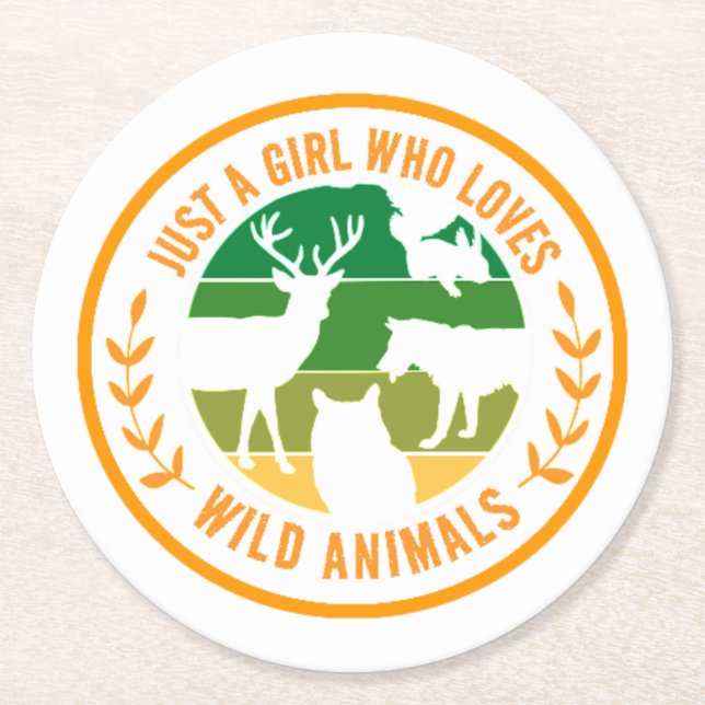 Just a girl who loves wild animals gift  round paper coaster (Front)