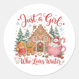 Just a Girl Who Loves Winter Classic Round Sticker