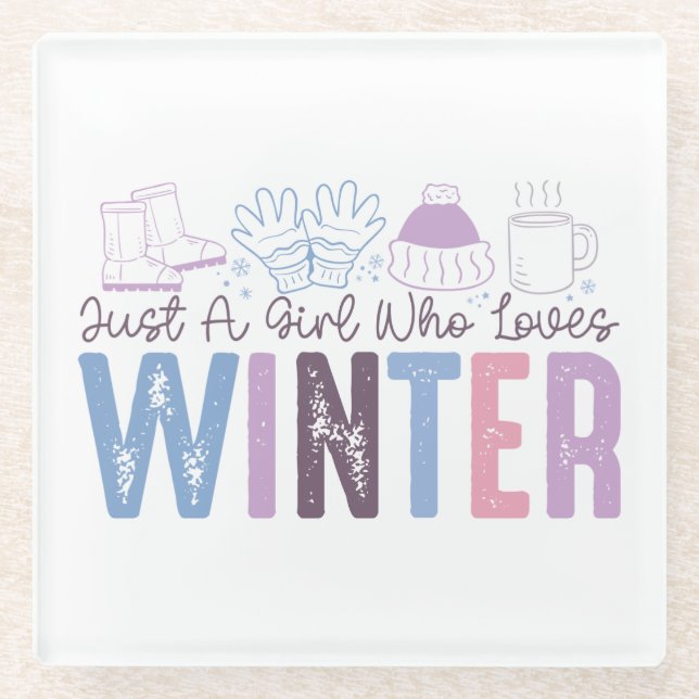 Just a Girl Who Loves Winter Cute Seasonal Design Glass Coaster (Front)