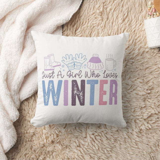 Just a Girl Who Loves Winter Cute Seasonal Design Throw Pillow (Blanket)