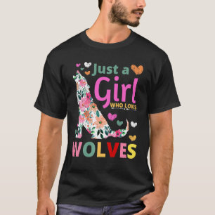 Just A Girl Who Loves Wolves Floral Howling Waterc T-Shirt