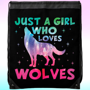 Just A Girl Who Loves Wolves Watercolor Drawstring Bag