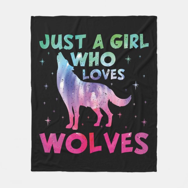 Just A Girl Who Loves Wolves Watercolor Fleece Blanket (Front)