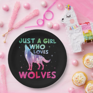 Just A Girl Who Loves Wolves Watercolor Paper Plate