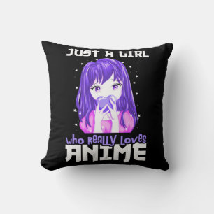 Just A Girl Who Really Loves Anime in Purple Throw Pillow