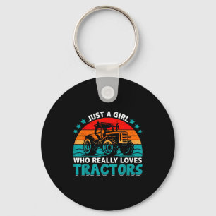 Just A Girl Who Really Loves Tractors Farmers Fun  Keychain