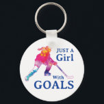 Just a Girl With Goals Hockey Watercolor Keychain<br><div class="desc">Just a Girl With Goals Hockey Watercolor keychain</div>