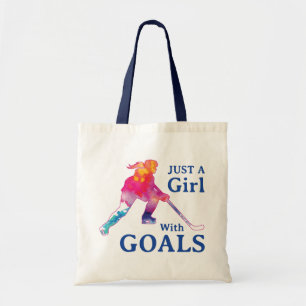 Just a Girl With Goals Hockey Watercolor Tote Bag
