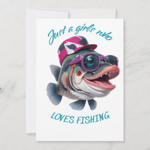 just a girls who loves fishing thank you card