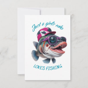 just a girls who loves fishing thank you card
