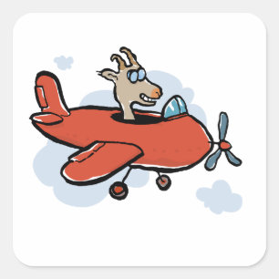 just a goat flying a plane square sticker