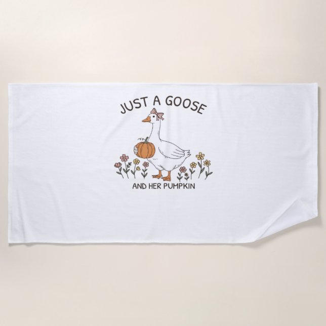 Just a Goose and Her Pumpkin Classic T-Shirt Beach Towel (Front)