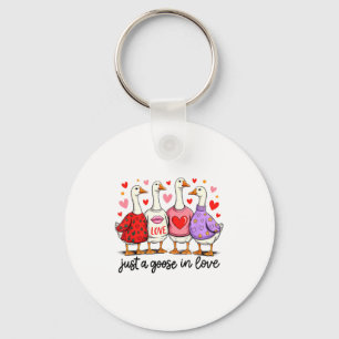 Just A Goose In Love Cute Valentine Coquette Bow G Keychain