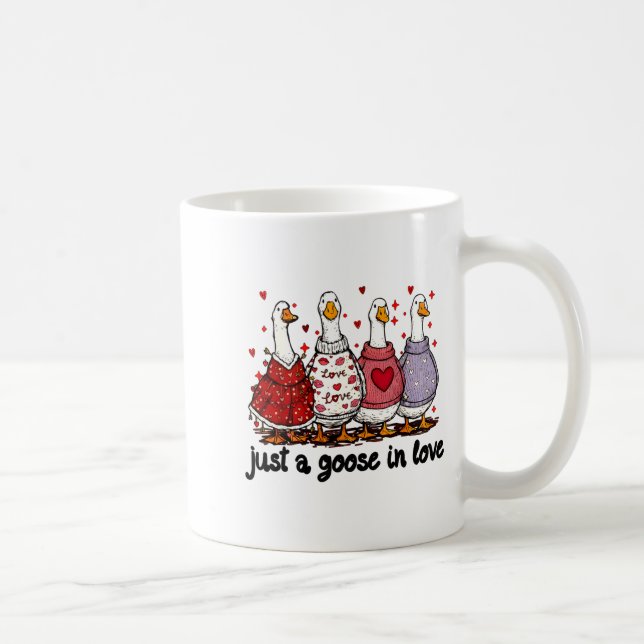 Just A Goose In Love Valentine Funny Goose Men Wom Coffee Mug (Right)