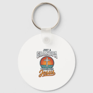 Just A Grandpa Who Loves Jesus Vintage Cross Shirt Keychain