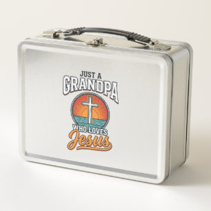 Just A Grandpa Who Loves Jesus Vintage Cross Shirt Metal Lunch Box