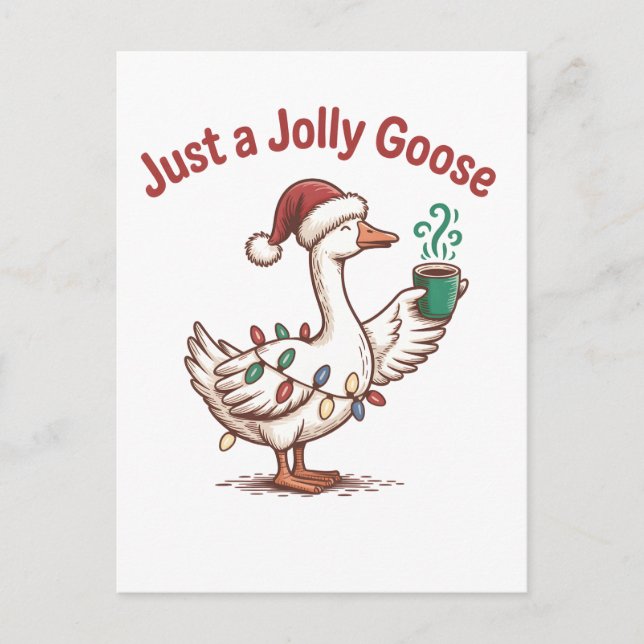 Just a Jolly Goose Christmas Goose Drinking Matcha Invitation Postcard (Front)