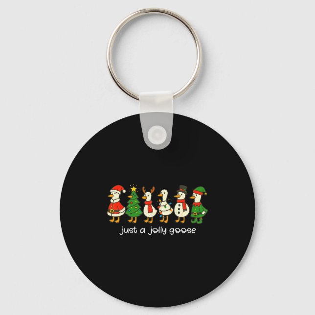 Just A Jolly Goose Funny Christmas For Mens Womans Keychain (Front)