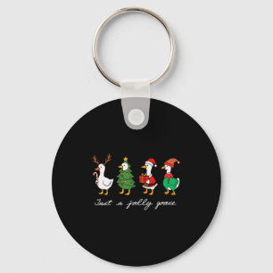 Just A Jolly Goose Funny Goose Merry Christmas Hol Keychain