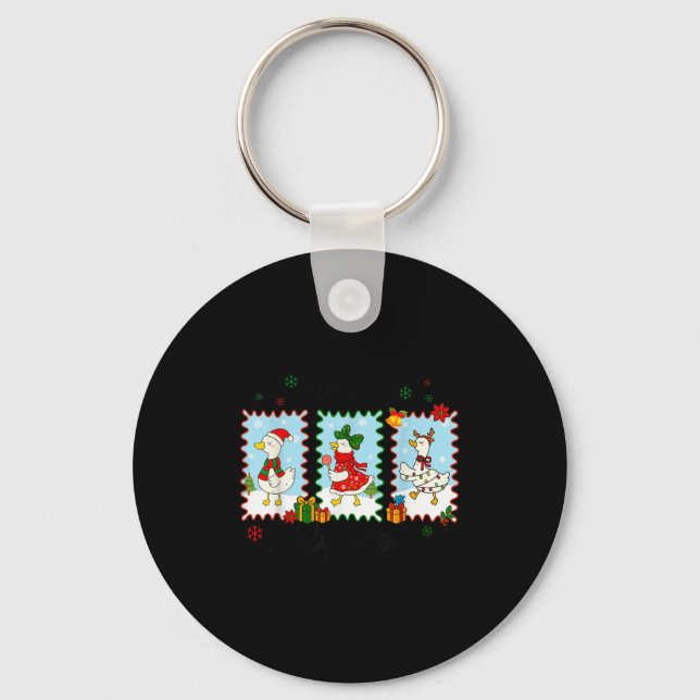 Just A Jolly Goose Funny Goose Santa Reindeer Cute Keychain (Front)