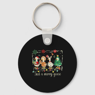 Just A Jolly Goose Funny Silly Goose Santa Christm Keychain
