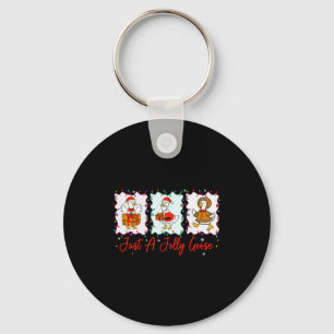 Just A Jolly Goose Merry Christmas Funny Silly Goo Keychain