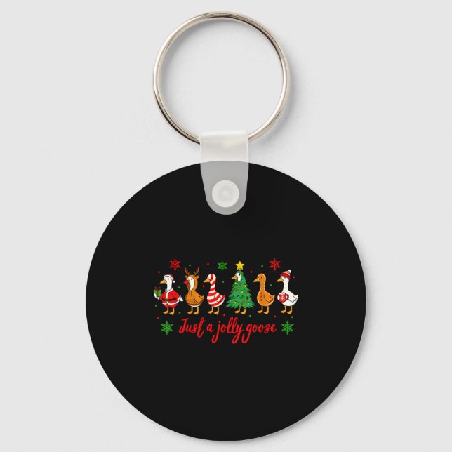 Just A Jolly Goose Merry Christmas Funny Xmas Men  Keychain (Front)