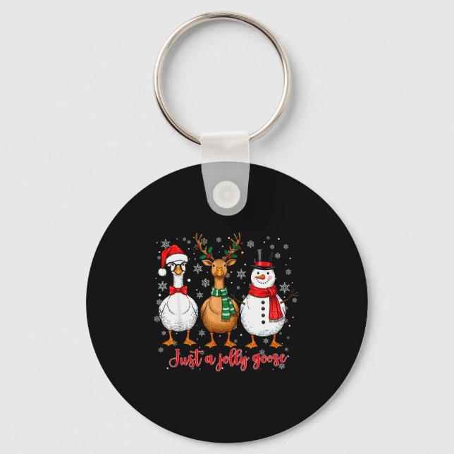 Just A Jolly Goose Merry Goosemas Christmas Santa  Keychain (Front)