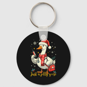 Just A Jolly Goose Nurse Christmas Funny Goose Nur Keychain