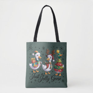 Just A Jolly Goose Patchwork Christmas Duck Funny Tote Bag