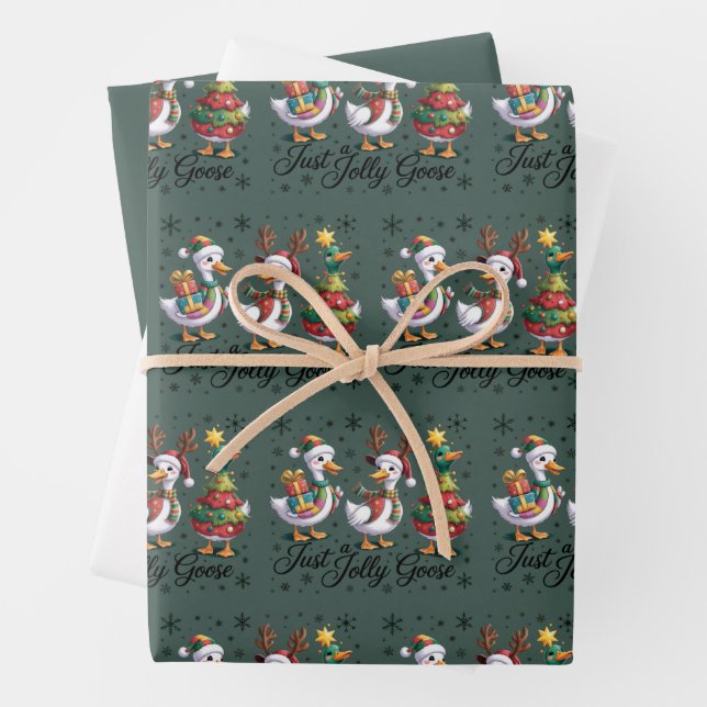 Just A Jolly Goose Patchwork Christmas Duck Funny  Wrapping Paper Sheet (In situ)
