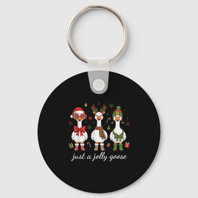 Just A Jolly Goose, Retro Christmas Goose, Santa G Keychain (Front)