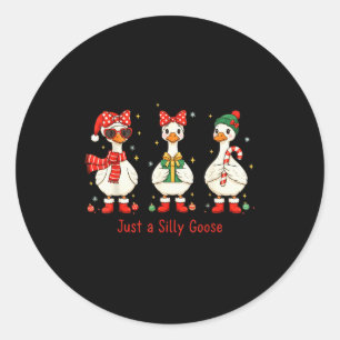 Just A Jolly Goose Santa Cute Bow Christmas Men Wo Classic Round Sticker
