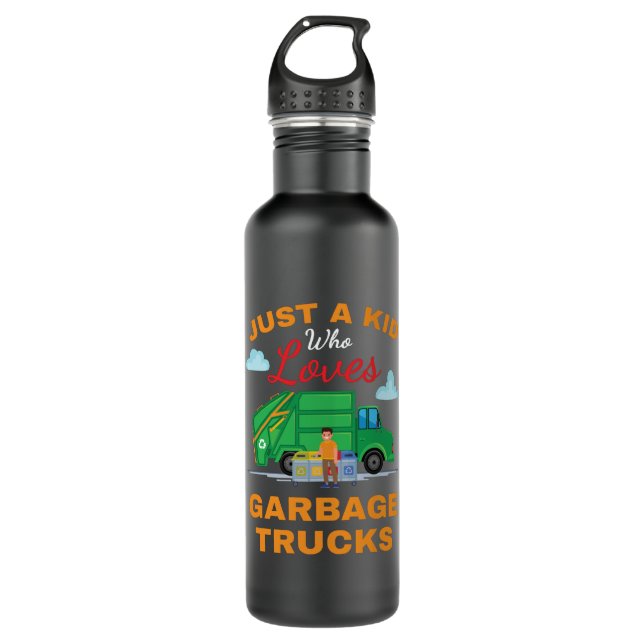 Just A Kid Garbage Trucks Kid Boys Girls 710 Ml Water Bottle (Front)