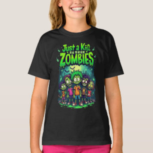Just a Kid Who Loves Zombies Cartoon Halloween T-Shirt